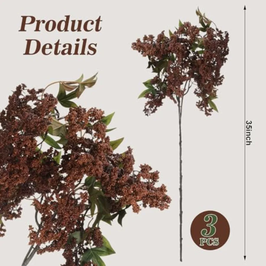 Summer home decor: 3 pcs brown faux berry stem 42-inch realistic sedum spray artificial flowers for wedding holiday farmhouse m