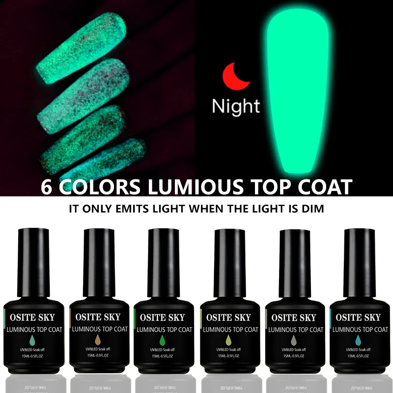 Top Coat luminoso da 15ml Glow In Gel scuro per accessori per Manicure fluorescenti per unghie Soak Off UV LED Nail Top Coat Gel vernice