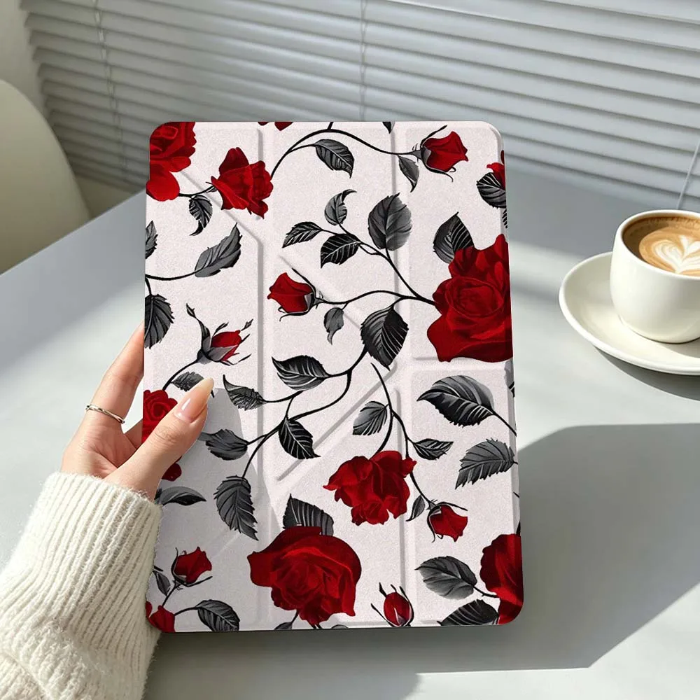 Red Rose Black Leaves For Huawei MatePad Pro SE Honor Pad 9 V9 GT X9 10.8 11 13.2 inch Pro 3Y Tablet Case Cover