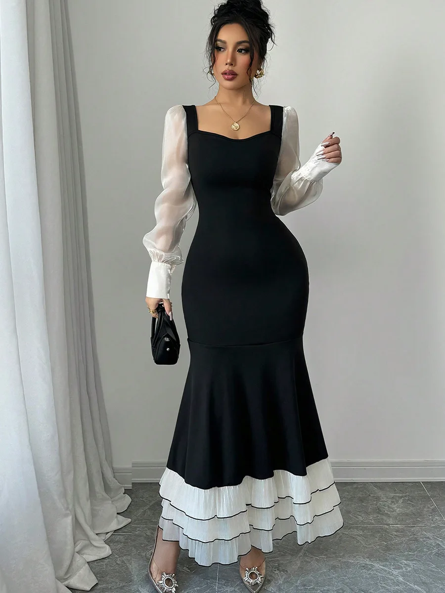 Długa spódnica damska Ele Long Sve Slim Fit Fi Tail Dr, krzyżowe kolory, jesień, nowa, swobodna, modna, z włókna poliestrowego.