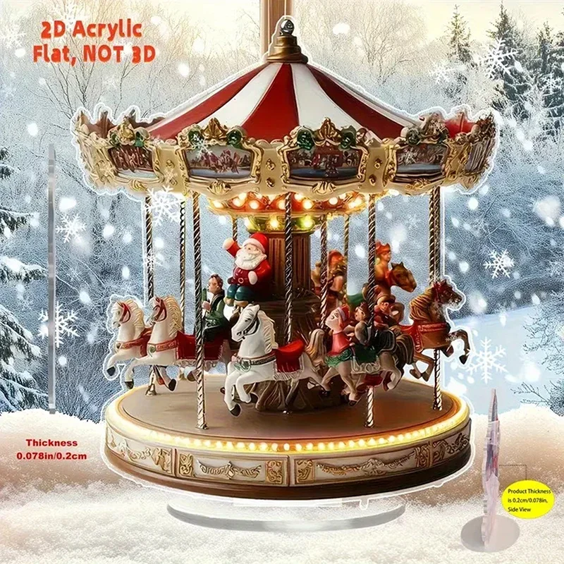 2D Flat Acrylic Christmas Desk Decor With Base Snowman House Rotating Carousel Design Indoor/Outdoor Home Office Decoration