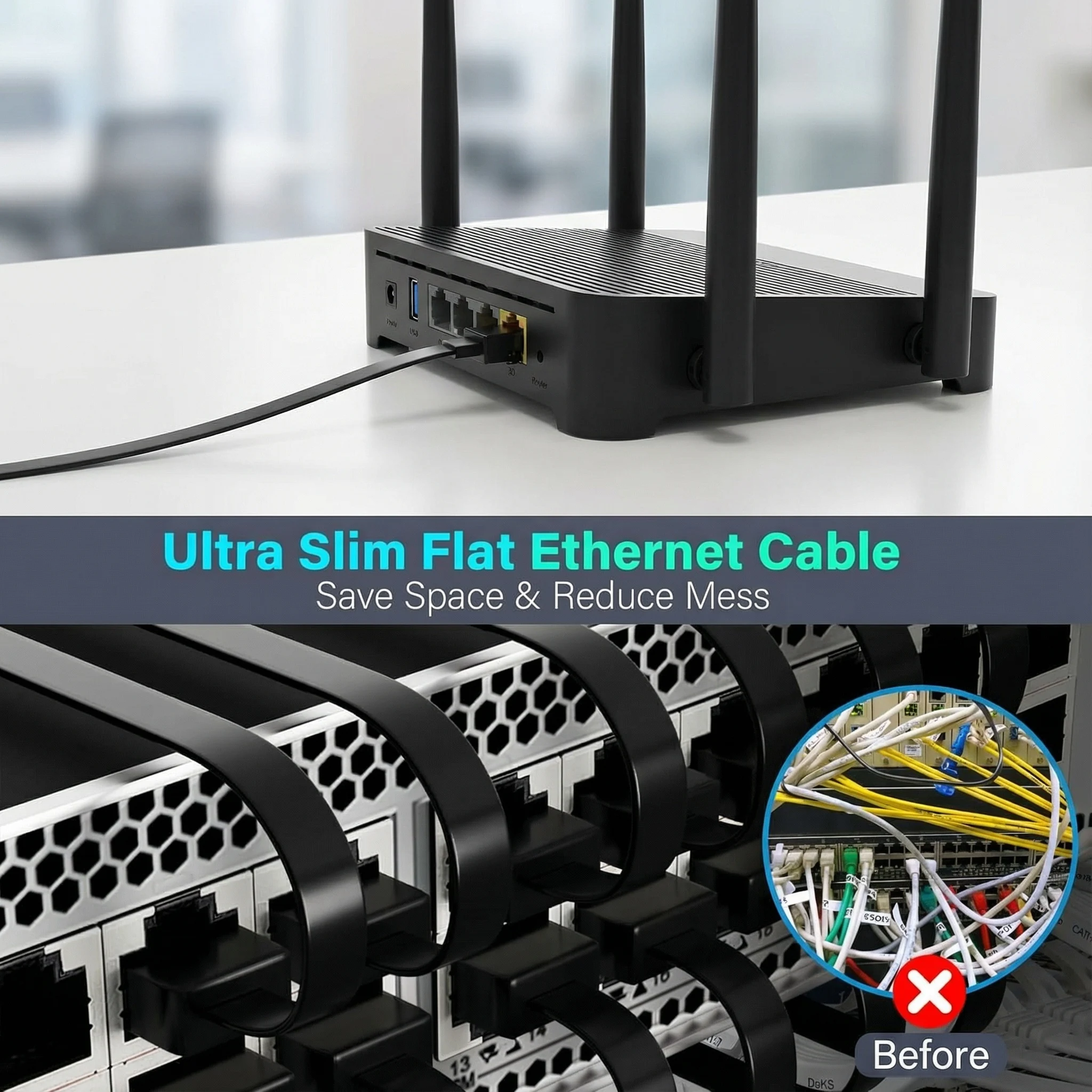 ZoeRax Cat6 Cat5e Ethernet-Patchkabel 0,5/1/2/4/6 FT Schlankes Patchkabel Gigabit Cat6 Netzwerkkabel für Patchpanel/Switch/Router – Detail 2