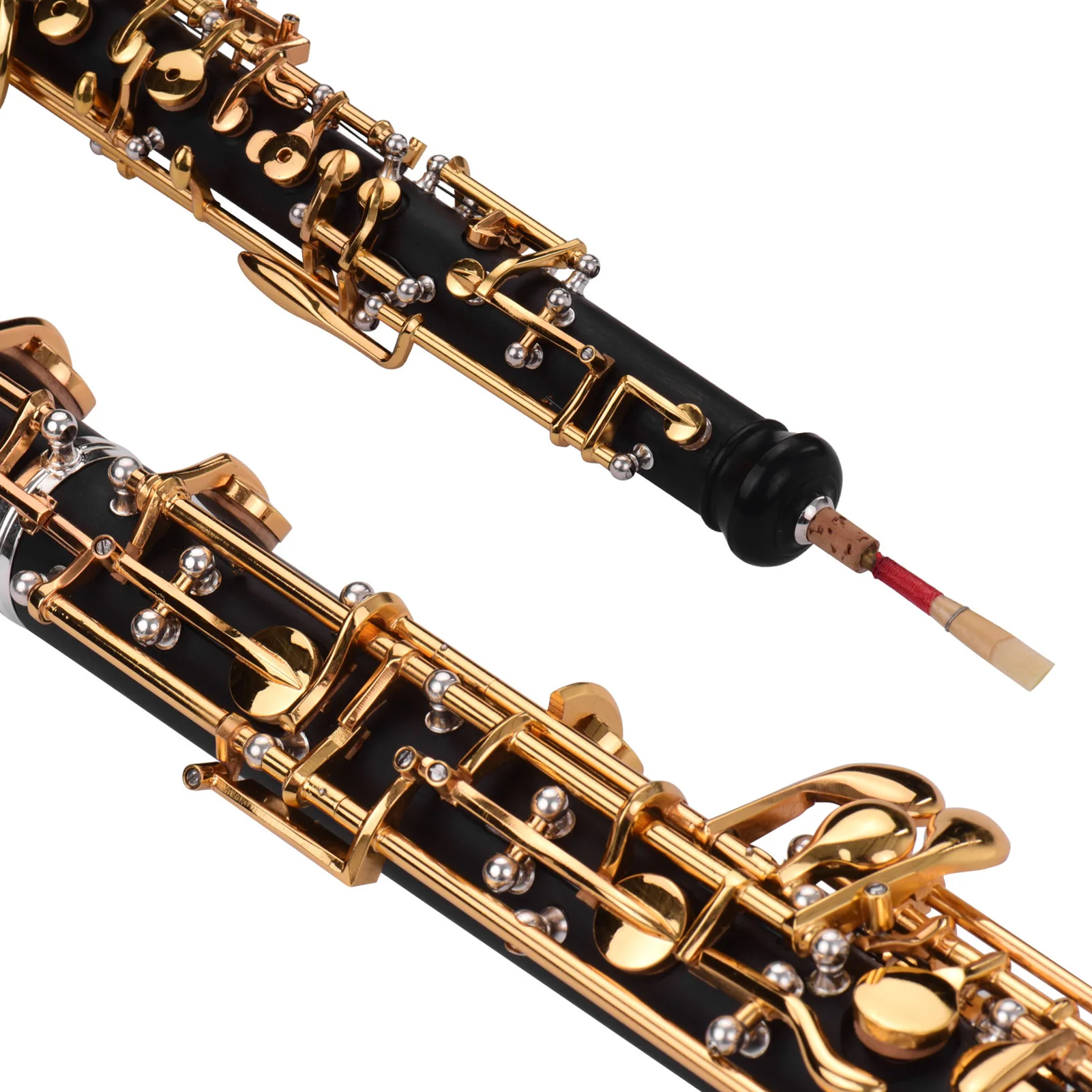 Professional Oboe C Key Semi-automatic Style Gold Plated Keys Woodwind Instrument with Oboe Reed Gloves Leather Case Bag