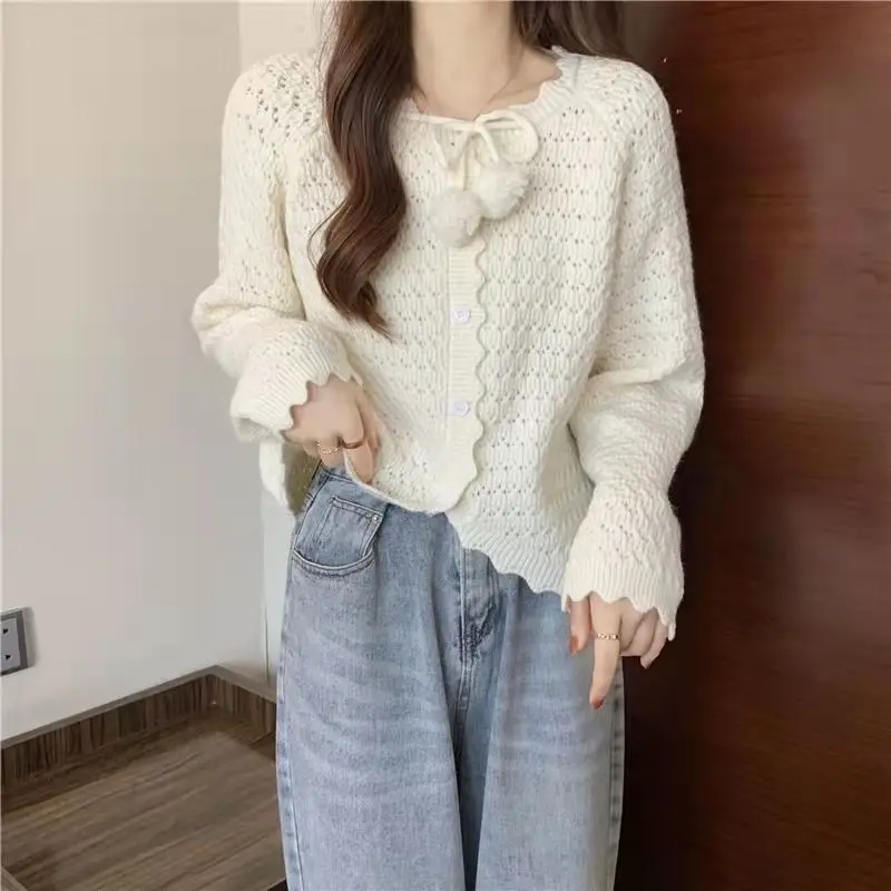 Hairball Cardigan Women Solid Elegant Sweet Vintage Preppy Cute Fashion Korean Girls Knitwear Sweaters Design Кардиган Женский