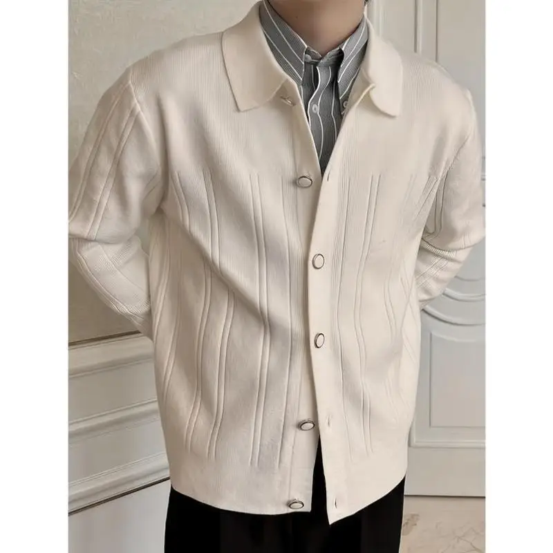 

Мужской вязаный свитер из утолщенного волокна Coolmax с воротником, рукавом 9/10, подходит для прогулок, новая модель, размер M, трикотажная одежда