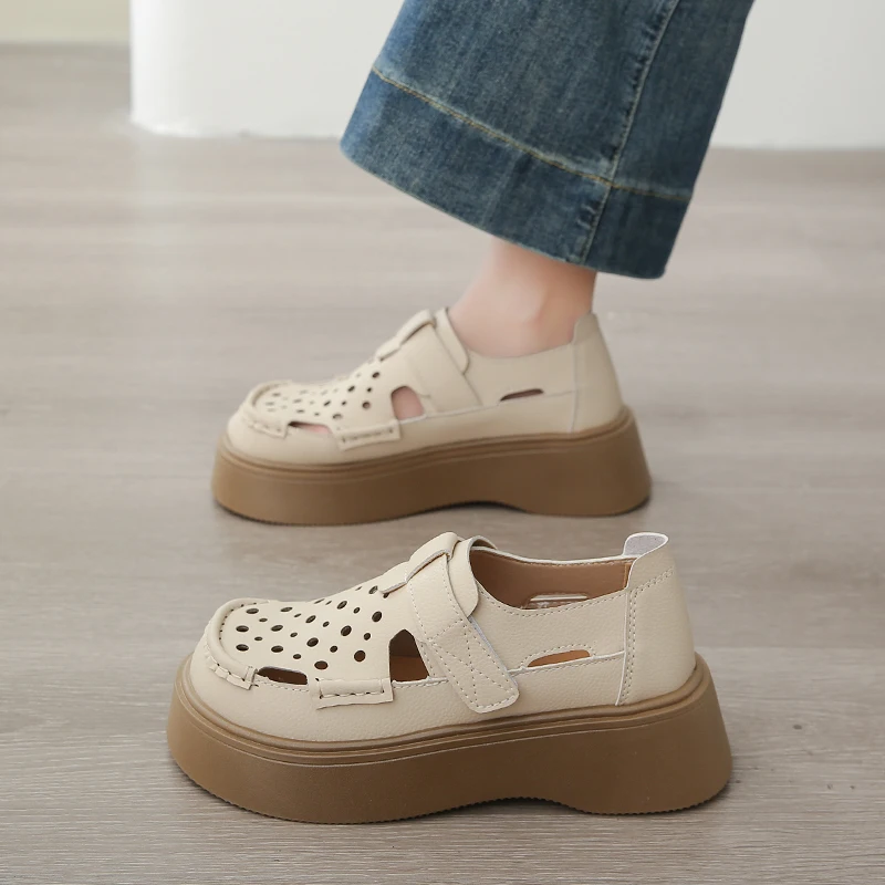 Fashionable Thick Heel Breathable Roman Style Sandals Women's Summer 2026 Casual Hole Punch Casual Shoes