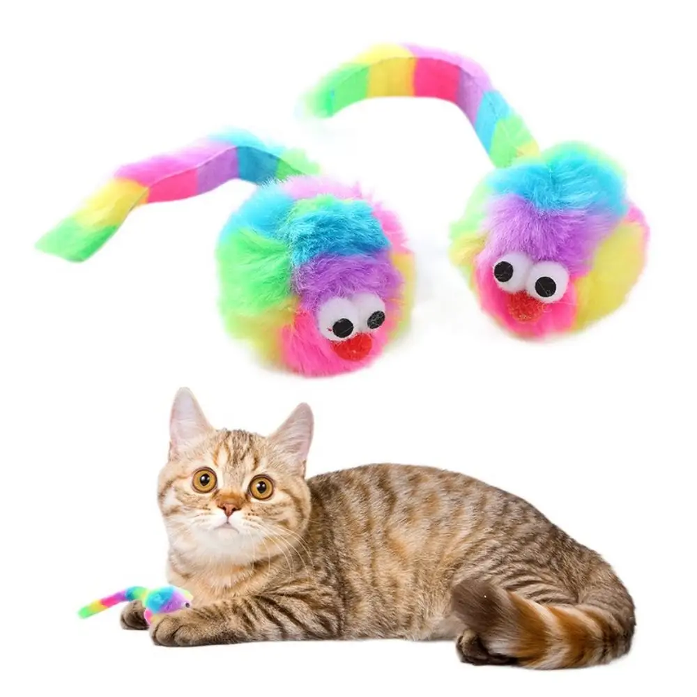 Rainbow Color Big Eyed Mouse Cat Toy Mouse-shaped Plush Squeaky Cat Toys Bite Resistant Interactive Plush Mouse Bites Toys