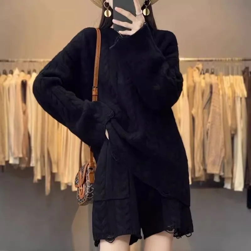 Extra Large Sweater Set Female Large Size Loose Knitwear Intensification External Penetration Long-sleeved Shorts Two-piece Lazy