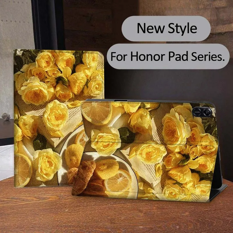 

Yellow Rose Pattern For Honor Tab Tablet MagicPad 3 6 7 X8 V7 V8 8 9 X9 X8a X9a 10 Pro Inch 2020 2021 Tablet Case