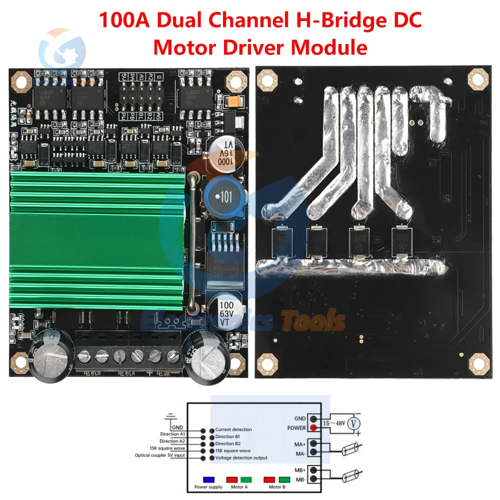 100A Dual Channel H-Bridge DC Motor Driver Module Smart Car Robot Competition H-bridge Driver Speed Control DC 12-48V