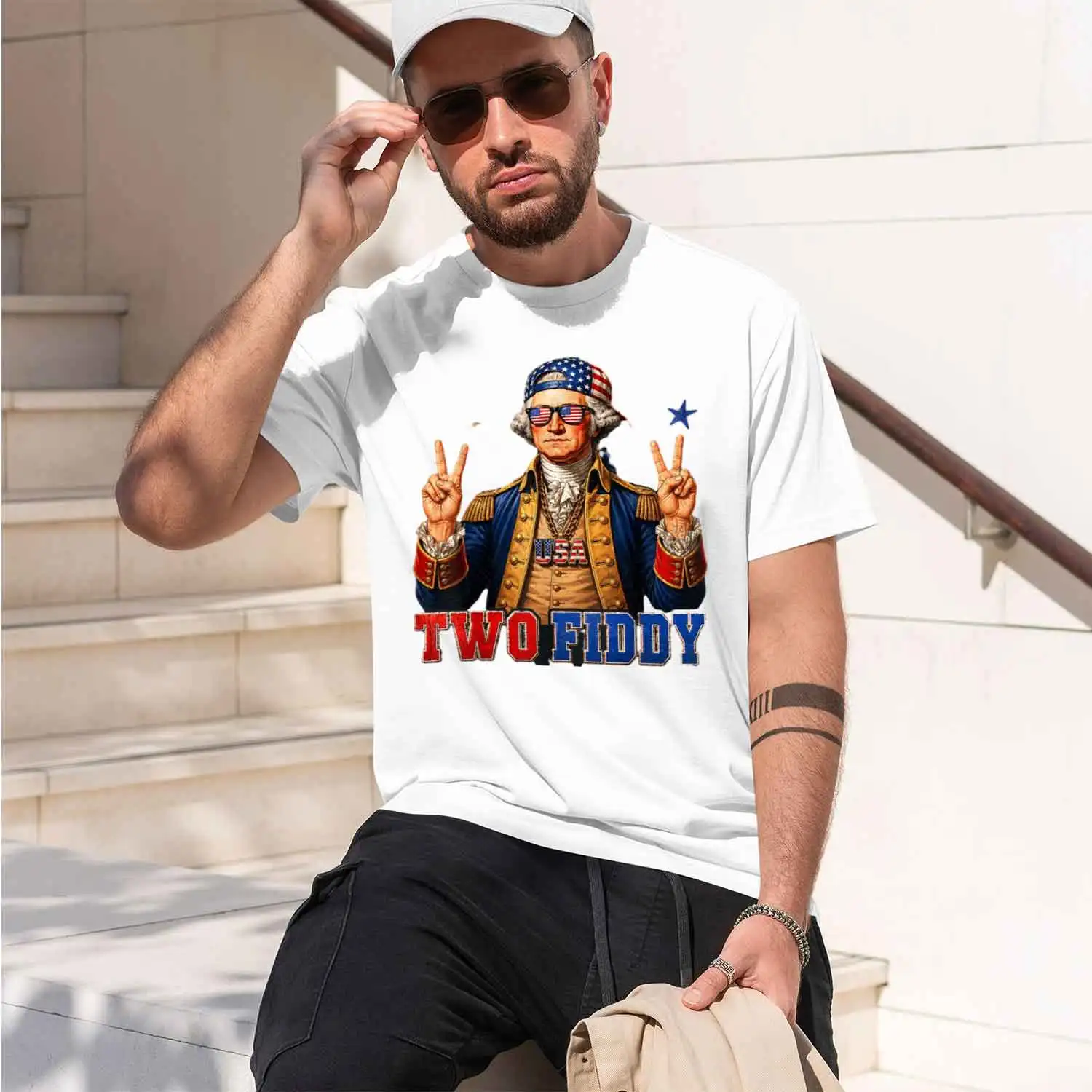 Funny George Washington Middle Finger Two 2 Fiddy T-Shirt Summer Short-Sved Breathable Sweat-Wking Versatile Trendy T-Shirt 2026