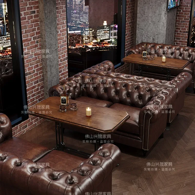 YY- American bar sofa solid wood cafe table and chair combination cigar room single seat retro
