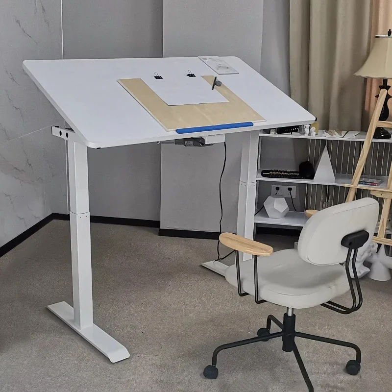Modern Household Electric Ergonomics 3 Motor Lifting Vertical Computer Desk Height Adjustable Sitting Tilt Household Drawing