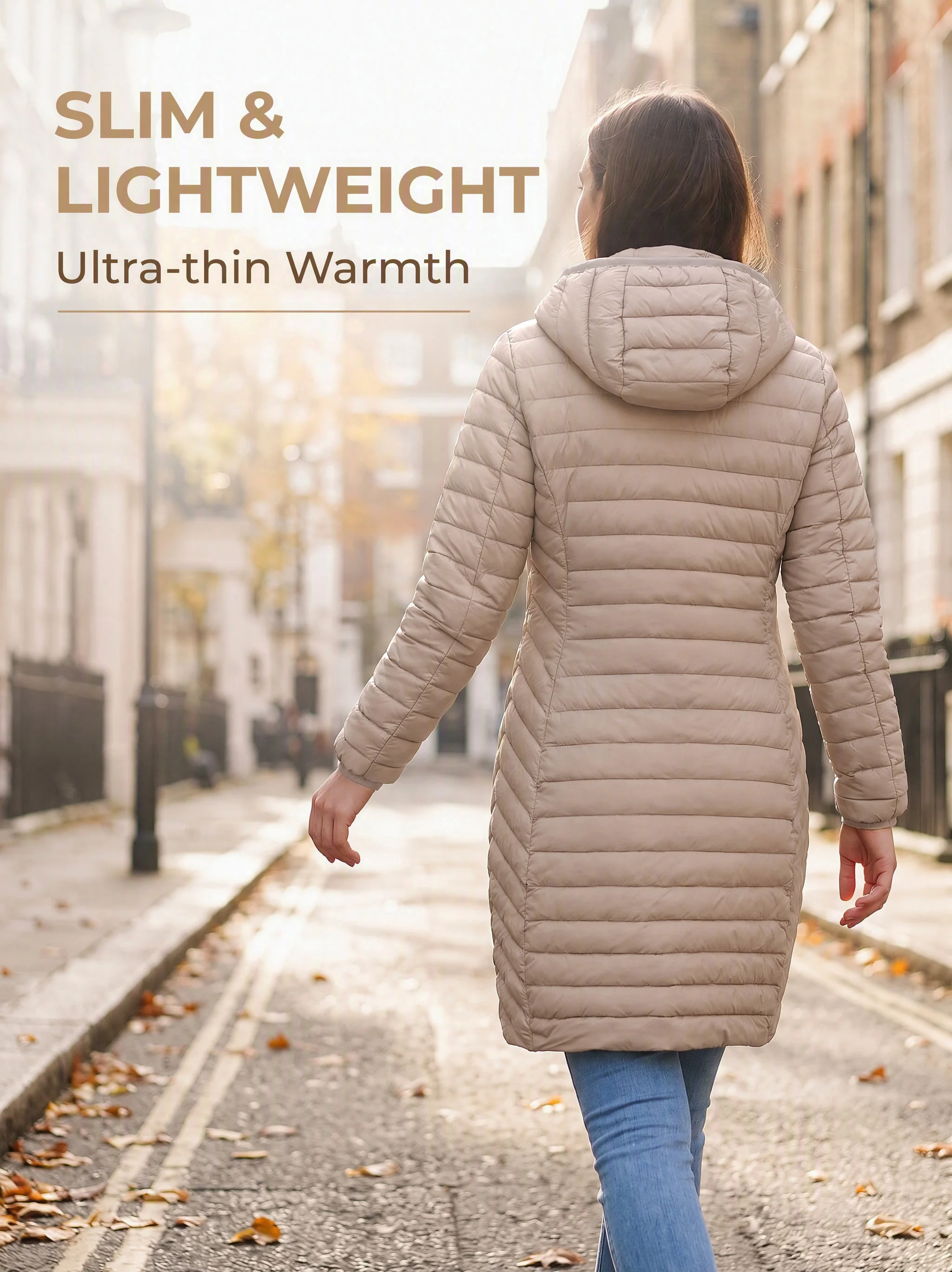Ultralight Packable Puffer Coat for Women Long Warm Loose Solid Outwear with Detachable Hood