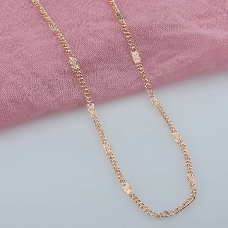 3mm Women Ladies 585 Rose Gold Color Curb Link Round Necklace Bracelet Sets Jewelry