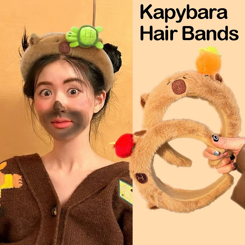 Capybara Hair Accessories Cartoon Plush Headband Hair Bands Funny Anime Capibara Wash Face Makeup Headwear Girlfriend Gifts