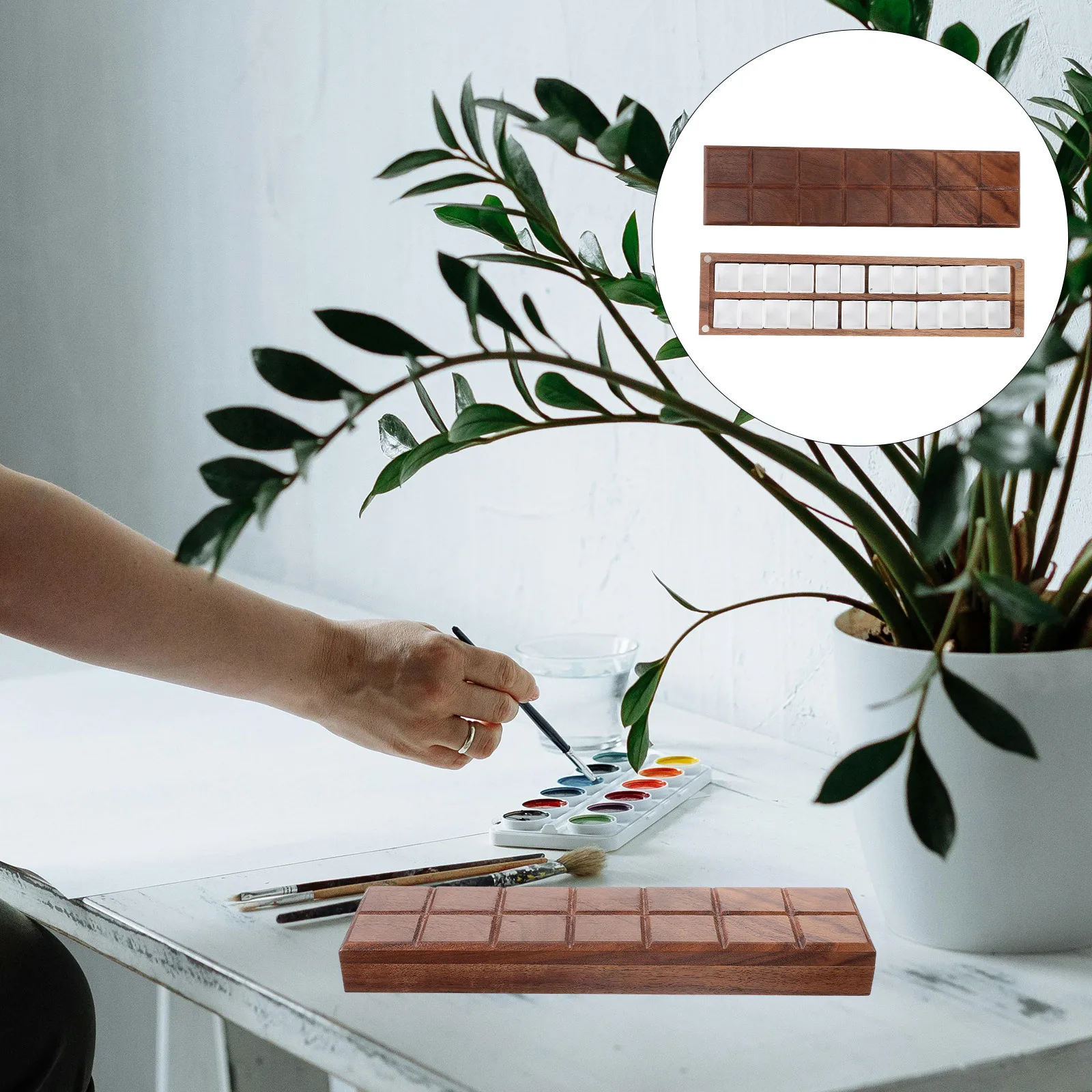 

Watercolor Pigment Box Plastic Wooden Mixing Palette Portable Paint Box Durable Painting Accessory Paint Pallets for Painting