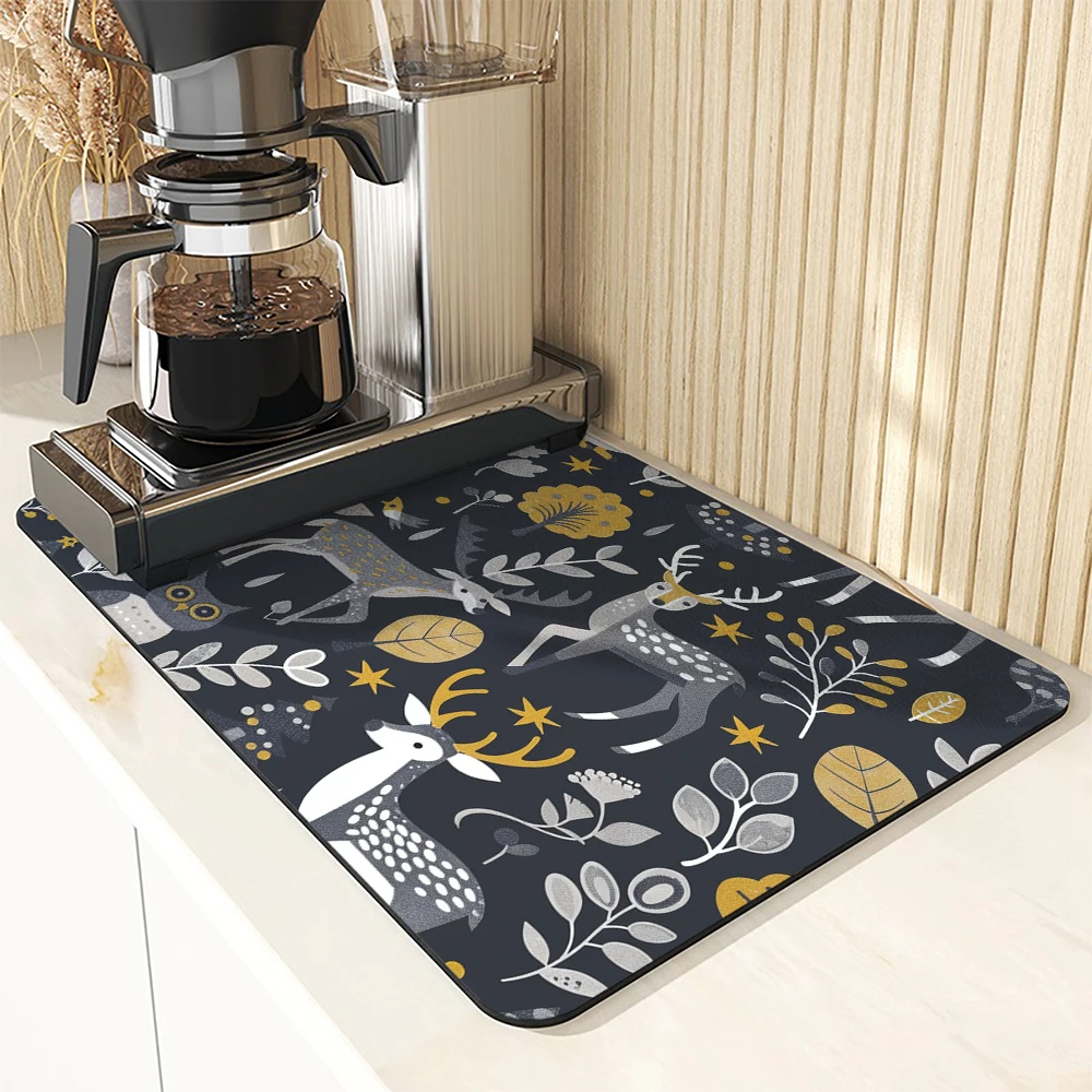Antiskid Kitchen Absorbent Draining Mat Plants Flowers Super  Draining Coffee Dish Drying Mat Quick Dry Bathroom Drain Pad