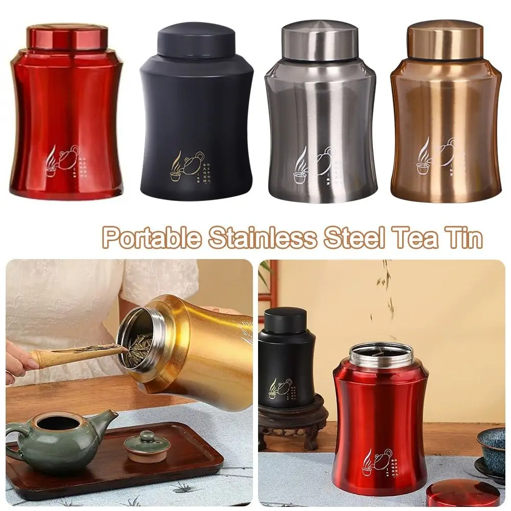 

Portable Stainless Steel Tea Tin Large Capacity Moisture-proof Tea Jar Threaded Port Coarse Grains Storage Box for Home&Travel