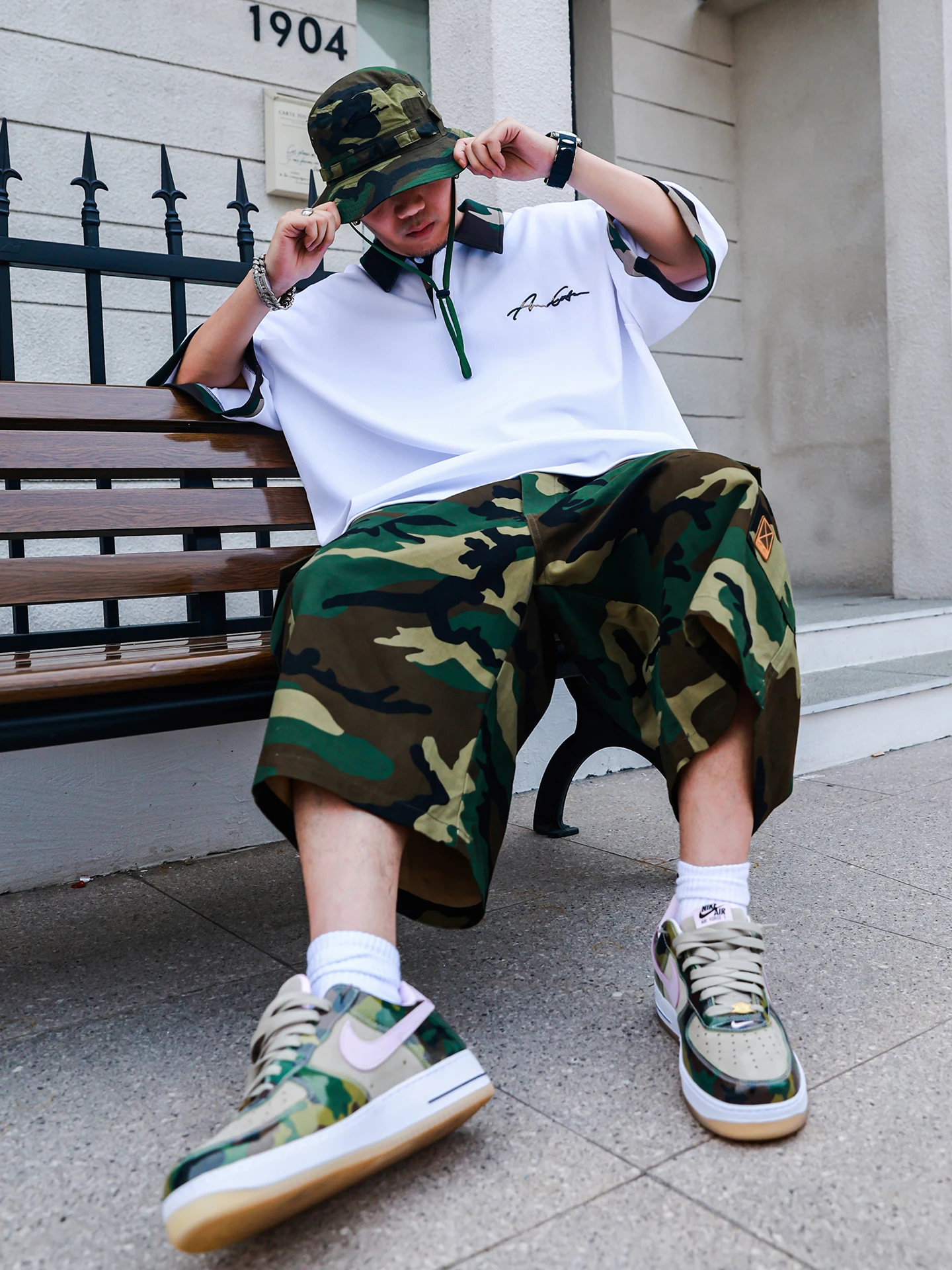 ACUSA 90s American Street Style Retro Camouflage  Shirt Loose Short Sleeve Casual Men's Summer Fashion Cotton Blend