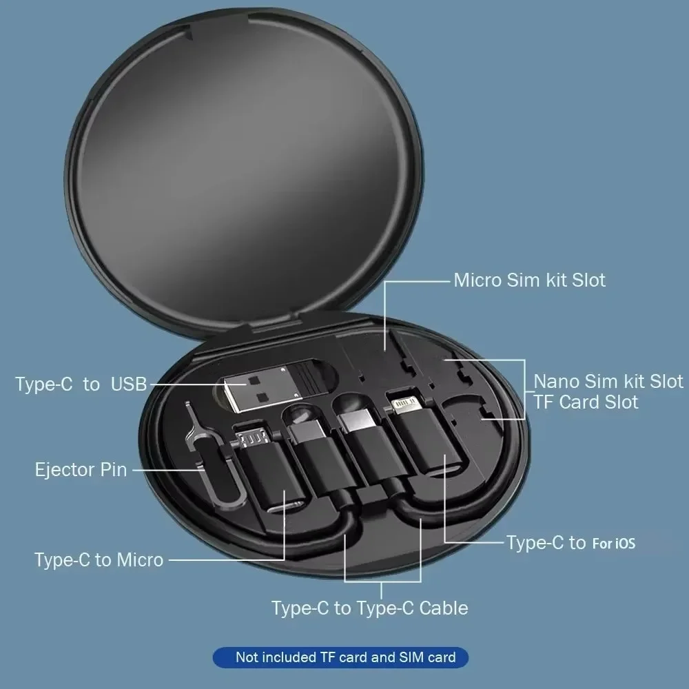Portable Multifunctional Data Cable Storage Box, 60W Fast Charging Mobile Phone Holder, Charging Cable Set, Multi Head Conversio