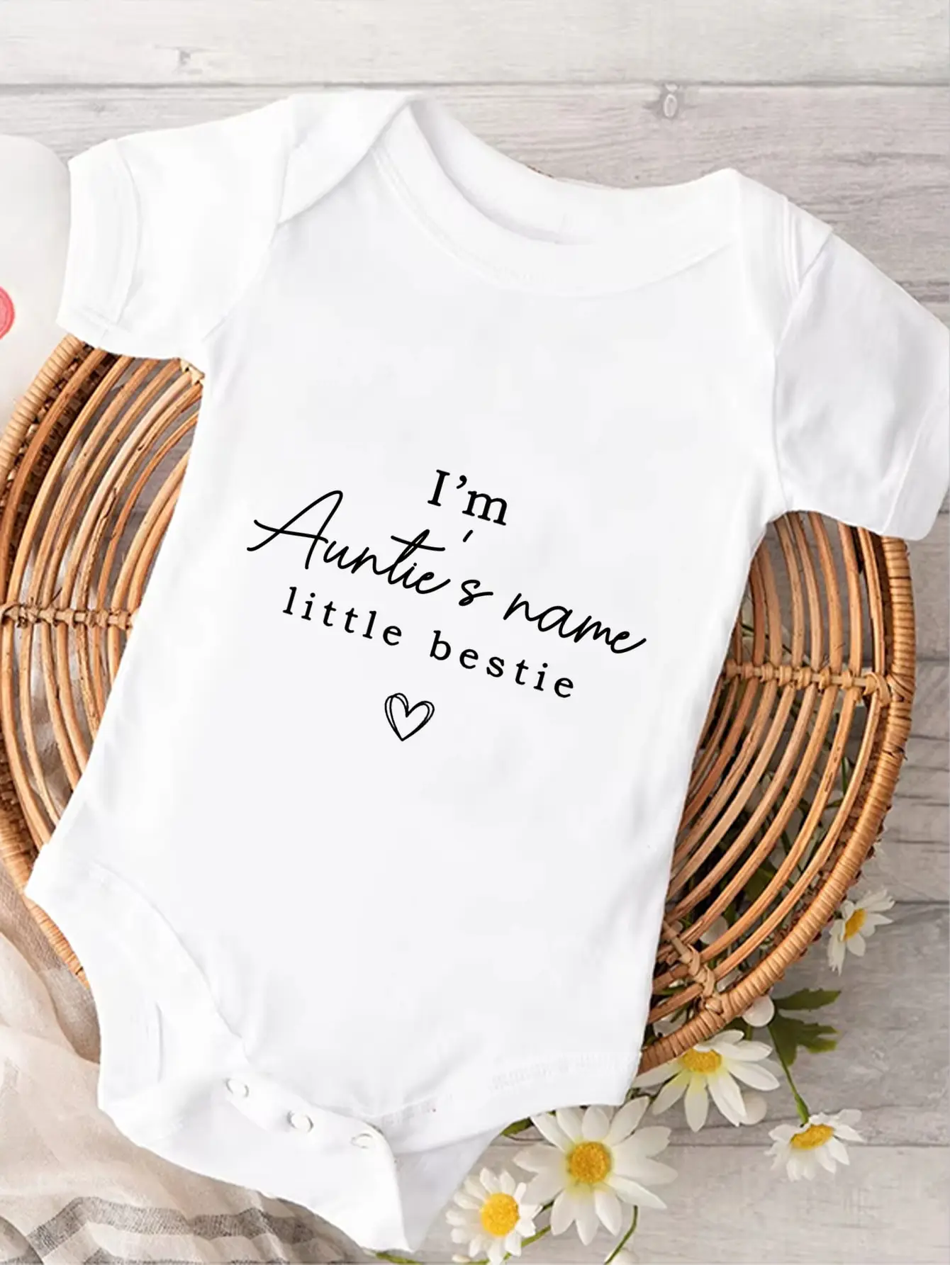 Personalized Auntie's Little Bestie Baby Romper Custom Baby Clothes Present for Nephew or Niece Pregnancy Announcement Outfit
