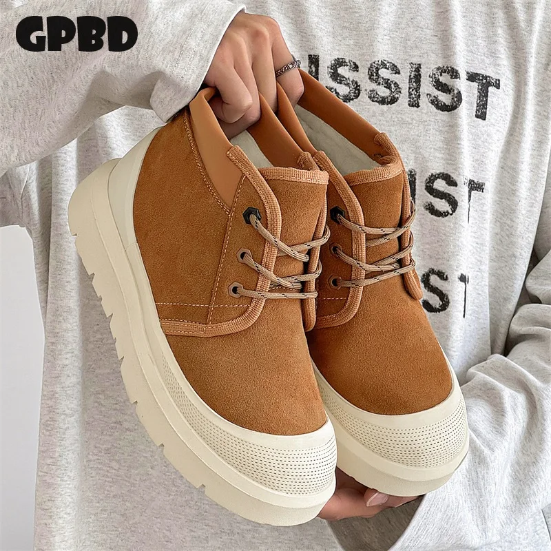 

GPBD Snow Boots Men 2025 Winter Fleece and Fur Integrated Anti-Slip Fleece Thick Waterproof Cotton Shoes Autumn Short Boots