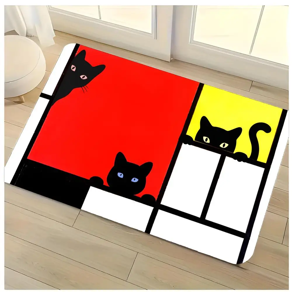 Art Abstract M-Mondrian Floor Mat Washable Absorbent Flannel Door Mat Non-Slip Indoor Floor Rug