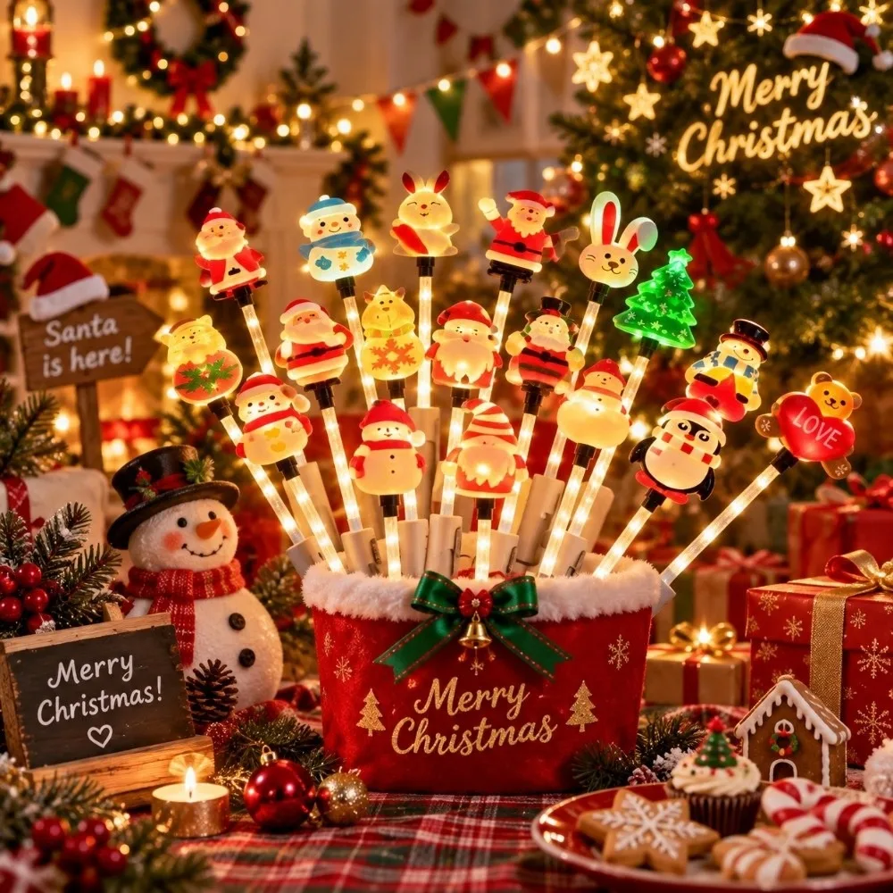 Santa Claus Handheld Glow Stick Snowman Rabbit Christmas LED Glowing Stick Tree Cute Light Up Wand Holiday Party