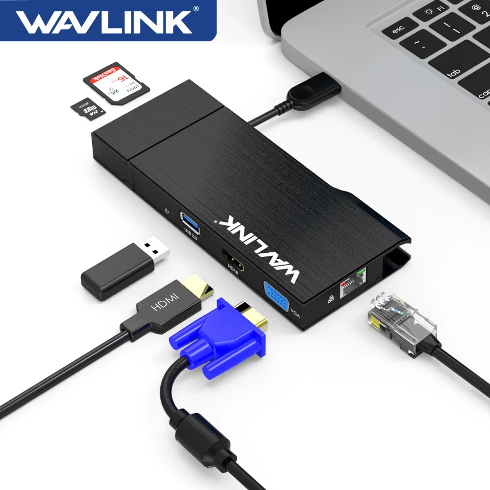 

Wavlink USB 3.0 Travel Mini Dock Multiport Adapter 4K/2K HDMI 1080P VGA RJ45 Laptop Dock Gigabit Ethernet Hub For Mac Windows