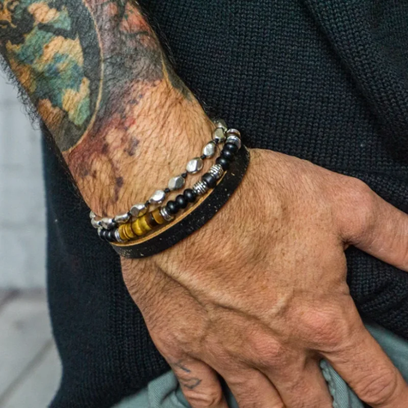 

Vintage Irregular Tiger Eye Frosted Stone Beaded Leather Bracelet For Women Multi layer Thin Rope Bracelet Fashion Jewelry Gift