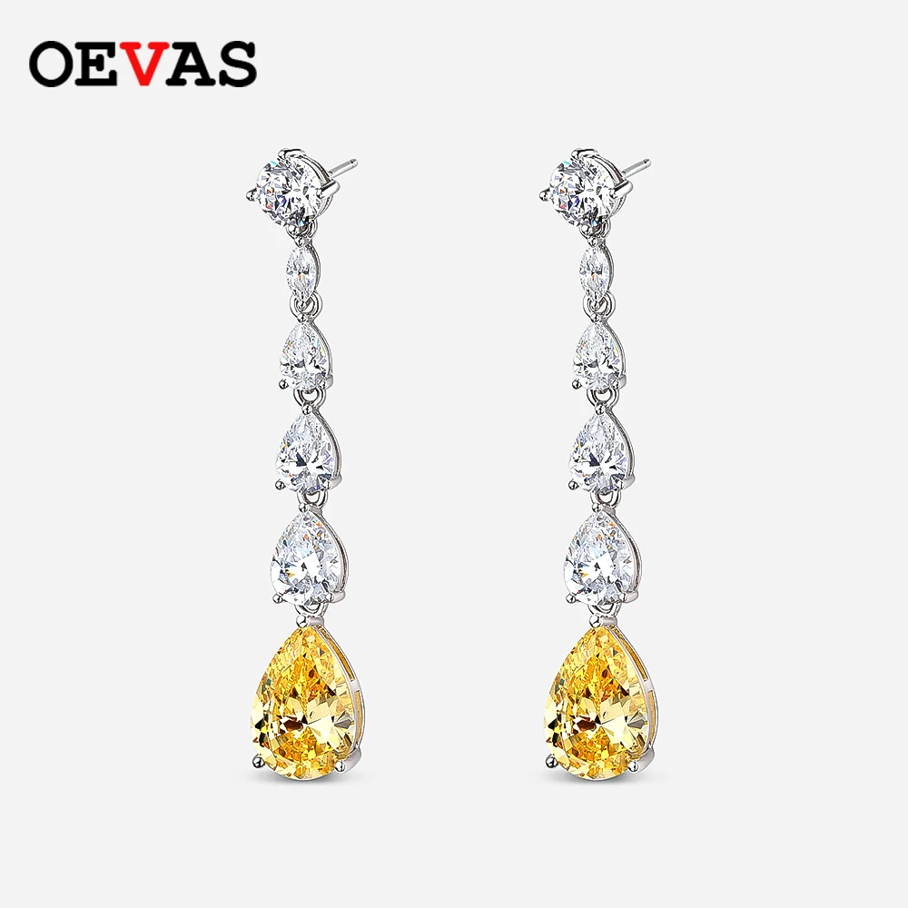 OEVAS 100% 925 Sterling Silver 9*13mm Yellow Water Drop High Carbon Diamond Drop Earrings For Women Sparkling Fine Jewelry Gifts