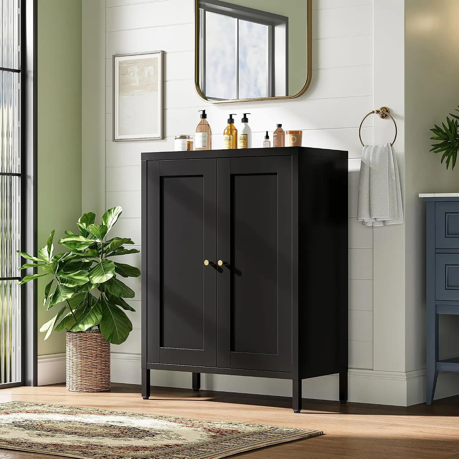 Small Metal Storage Cabinet With 2 Doors & Adjustable Shelves, Floor Locker For Bathroom Office Living Room Hallway, Customized