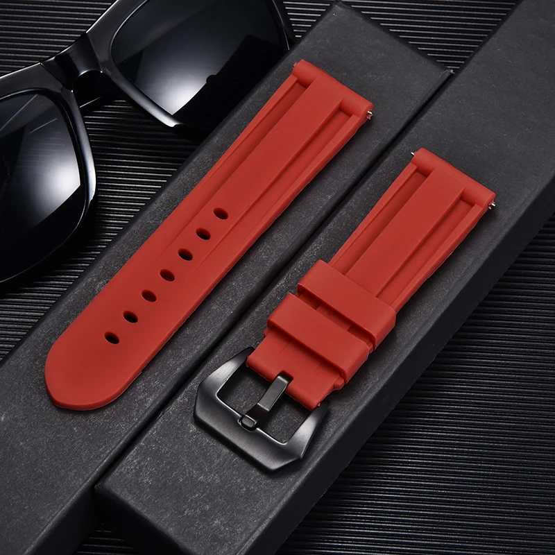 Silicone Watchbands 22mm 24mm 26mm Stainless Steel Buckle Waterproof Rubber Strap Replacement Watch Accessories Watch Band