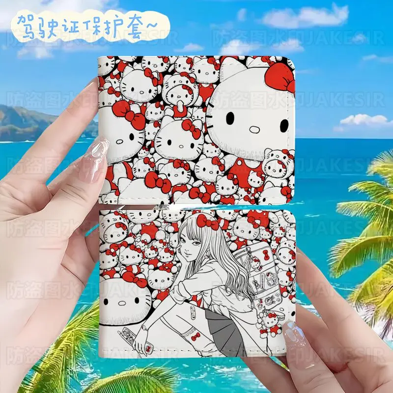 Tomie Junji Ito Hello Kitty Driver\'s License Protective Leather Cover Cartoon Cute Id Card Sleeve Anti Loss Wear-Resistant