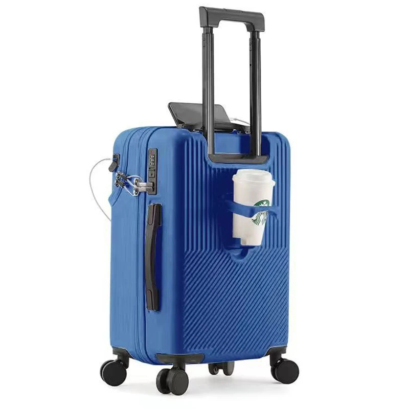 nuovo aggiornamento valigia apertura anteriore bagagli con portabicchieri USB femmina 20 "bordo piccolo Trolley 24" 26 "borse da viaggio maschili