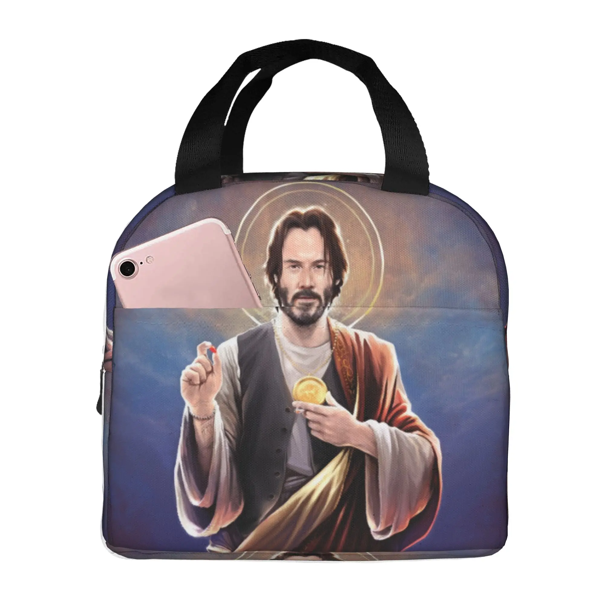 Saint Keanu Reeves Insulated Lunch Bag for Women Waterproof Sacred Heart Of Jesus Cooler Thermal Bento Box Beach Camping Travel