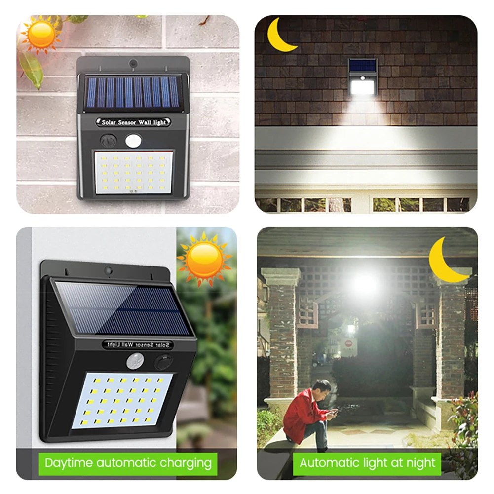 Luces de seguridad solares con Sensor de movimiento inalámbrico para exteriores, luces de seguridad impermeables IP65, 3 modos, luces de pared LED ultrabrillantes