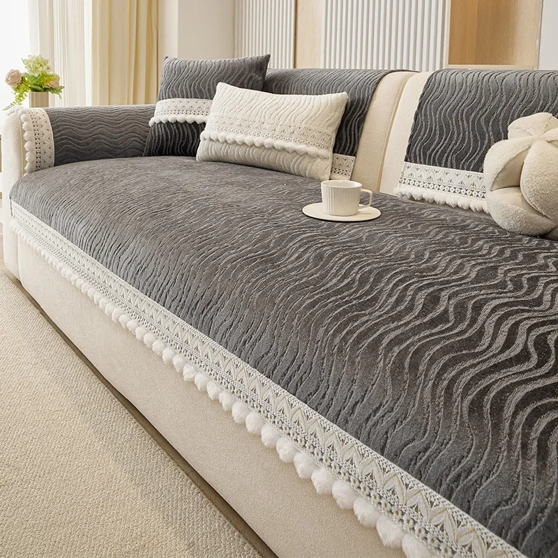 Minimalist Chenille Sofa Cushion Thicken Anti Slip One Piece High-end Living Room Sofa Cover Cloth Four Seasons Use Sofa Blanket