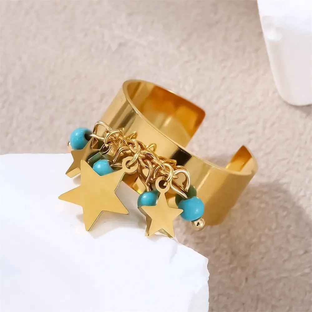 Gold Tone Charm Open Ring Non Fading Lightweight Statement Ring Long Lasting Finish Adjustable Band Dangle Pendant Ring Holiday