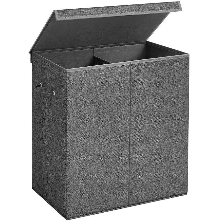 

Корзина для белья, корзина для белья с двумя отделениями, 37,5 галлона. Складной сортировщик белья с магнитной крышкой и ручками, съемный L