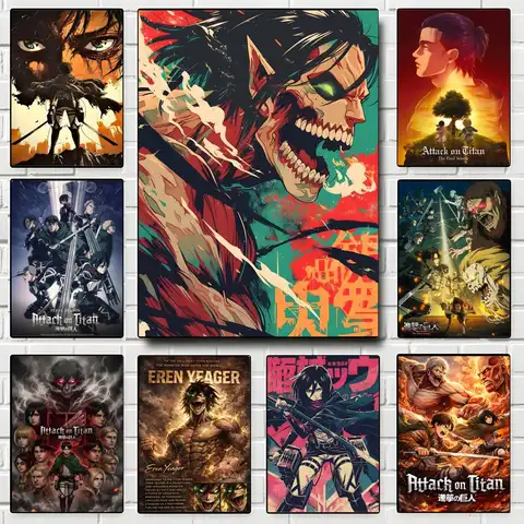 Anime Attack on Titan Poster Self-adhesive Art Waterproof Paper Sticker Coffee House Bar Room Wall Decor
