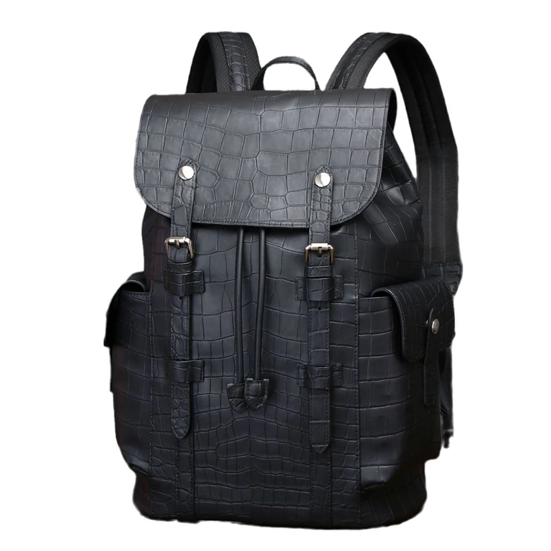 Genuine leather bag New Real Cowhide leather Crocodile Pattern Men\'s Backpack Business Casual Backpack Large Capacity Travel Bag