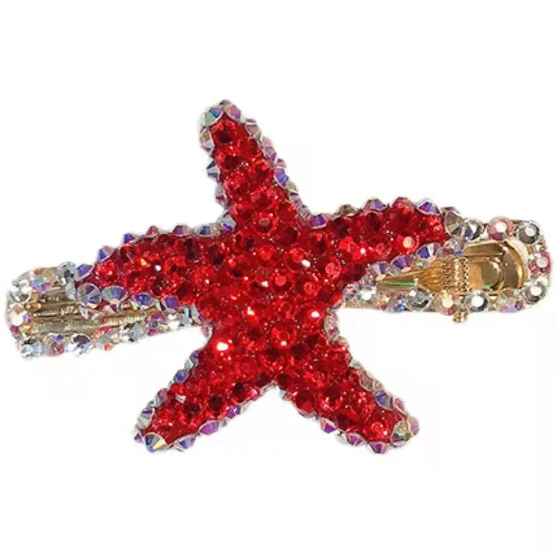 Cute Red Rhinestone Mouse Hair Clip Starfish Bangs Side Clip for Girls New Year Gift Children Fashion Jewelry