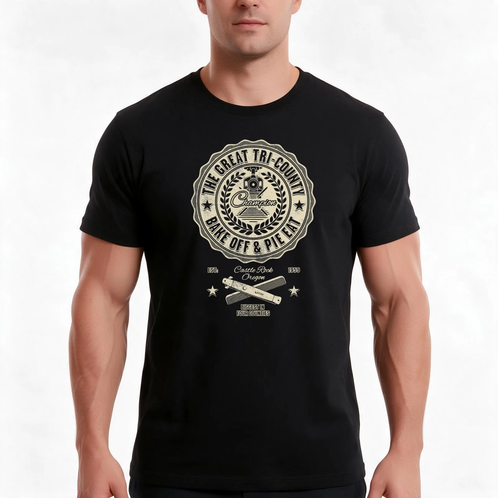 The Great Tri County Bake Off and Pie Eat T-Shirt, Summer Casual Cotton Tee, Oversized Streetwear Tops, Vintage Graphic Print