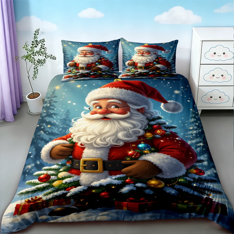 3pcs Christmas Themed Printed Duvet Cover Set 1 Duvet Cover 2 Pillowcases Holiday Bedding Machine Washable Decoration Holiday
