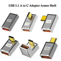 USB3.1 Type C Male to A Female 120w Charging Adapter 10Gbps Mechanical Armored Aluminum Alloy Shell 90 DegreeRight Angle Elbow