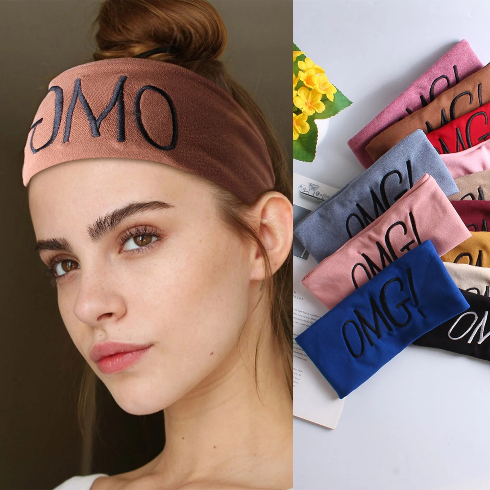 1 Buah　Set Ikat Kepala Huruf "OMG" Multiwarna, Aksesori Rambut Olahraga & Harian Modis untuk Wanita dan Anak Perempuan