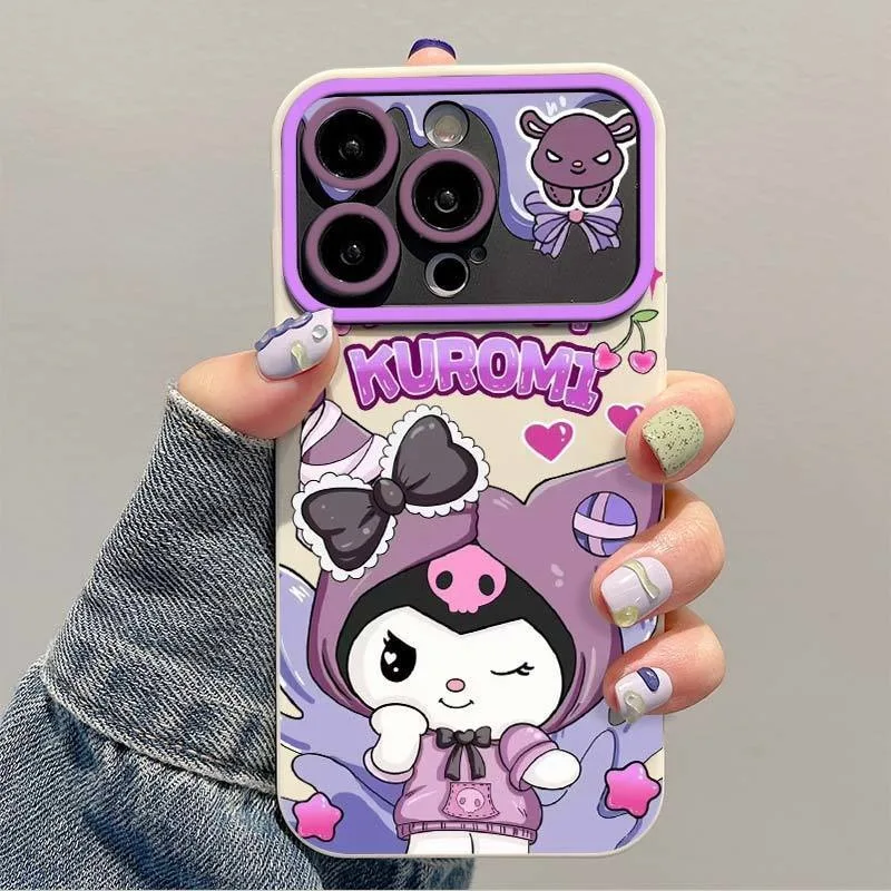 Sanrio Kuromi Lens Protection Case for IPhone 14 13 12 11 Pro X XR Max Case All-inclusive Drop Protection Anime Silicone Cover