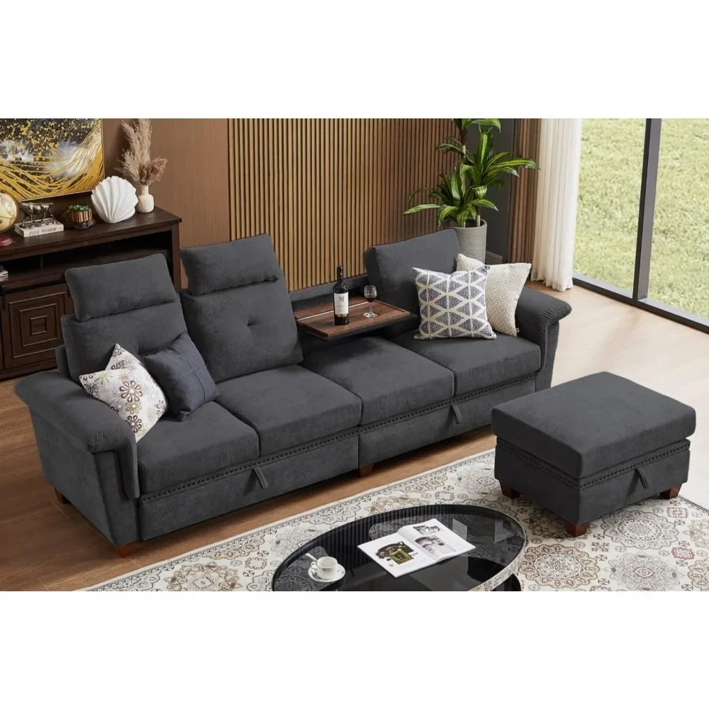 Modular Sectional Couches,Storage Chaise ,Microfiber Fabric,4 Seat Couch Sofas For Apartment,Convertible L Shaped Sectional Sofa